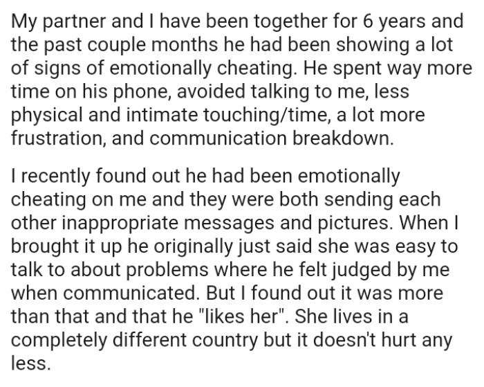 OP brought it up and her partner originally said she was easy to talk to about problems