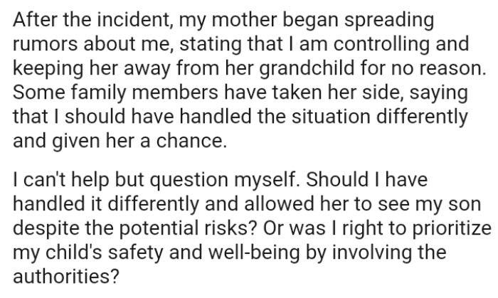 Should OP Have Handled It Differently and Allowed Her Mom to See Her Son Despite the Potential Risks?