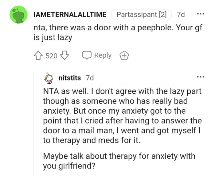 Your girlfriend is just being lazy