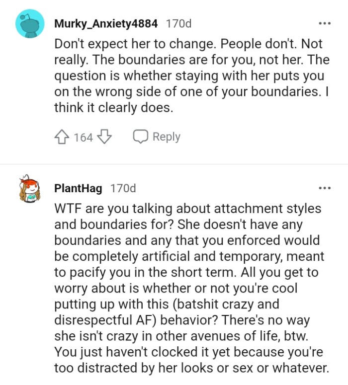 The boundaries are for the OP, not her