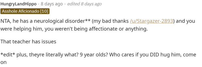 The first comment says that OP is NTA and that the teacher is wrong.