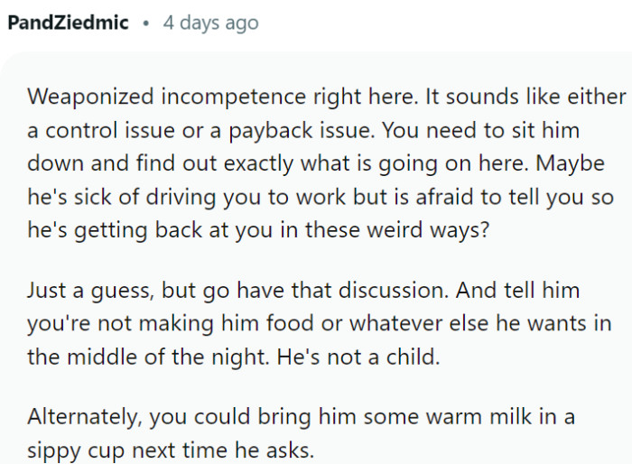 Control issue or a payback?