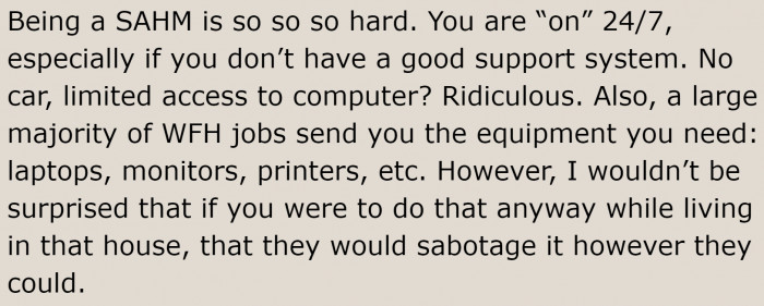 The husband and his family are being ridiculous.