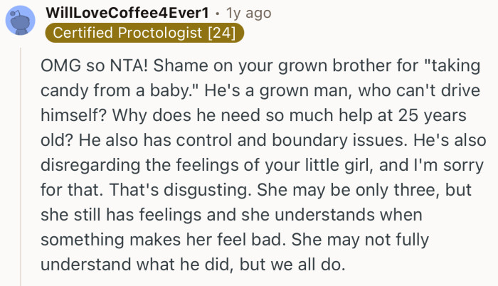 “She may be only three, but she still has feelings and she understands when something makes her feel bad.”