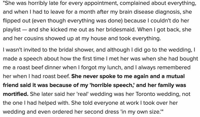 it seems like appreciation isn’t in the bride’s DNA, but lying sure is