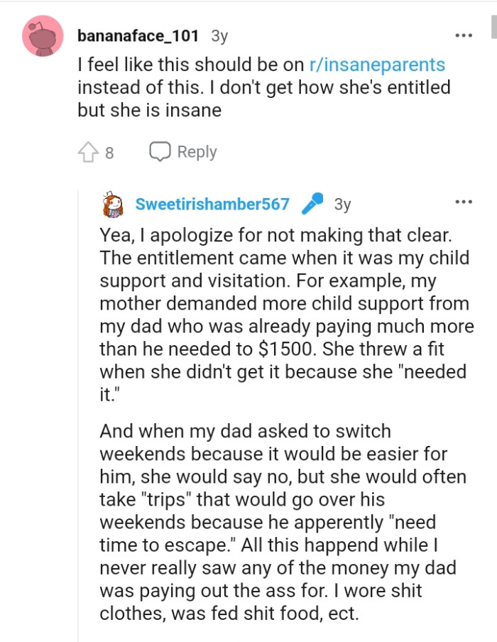 OP's mom demanded more child support from her dad