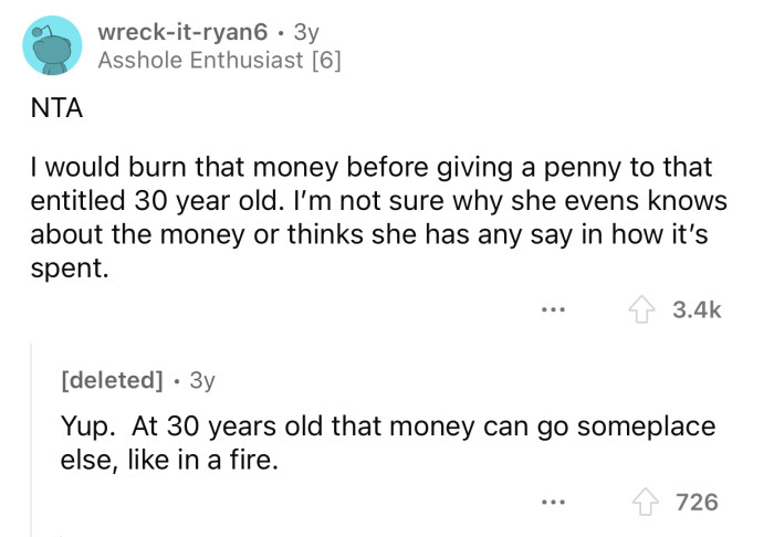 OP should burn the money before giving anything to the stepdaughter.