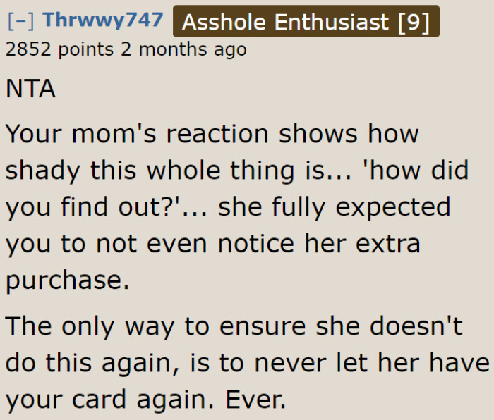 This mother is fully aware that she's doing something shady.