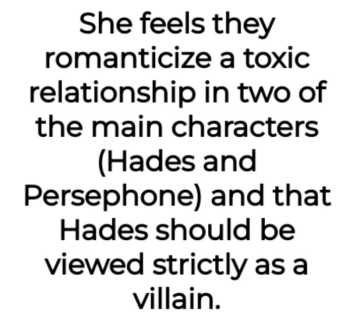 OP's daughter feels that they romanticize a toxic relationship in the main characters