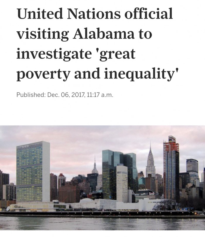 United Nations official visiting Alabama to investigate 'great poverty and inequality'