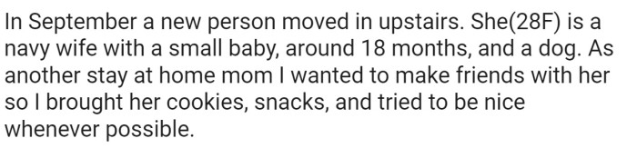 A Few Months Ago, a New Family Moved in Upstairs, and OP Was Excited About a Potential New Mom Friend