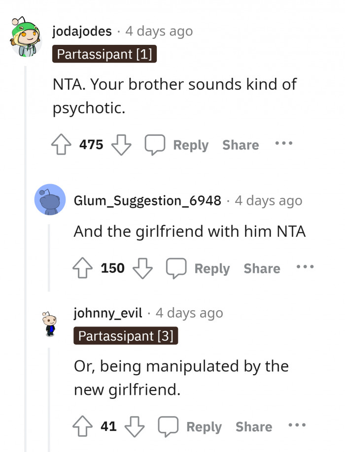 8. Your brother must have really missed his late wife and put his whole attention to his new girlfriend.