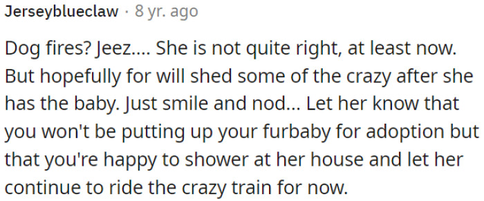 OP could politely decline to give up her dog but offer support.