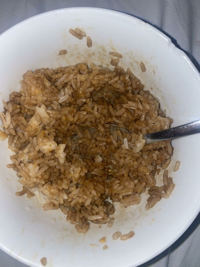 Rice with soy sauce is a hit.