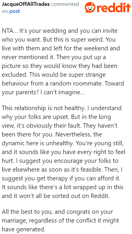 While it's very understandable for the mom and dad to become upset, they also need to realize that this is the consequence of what they did as parents.