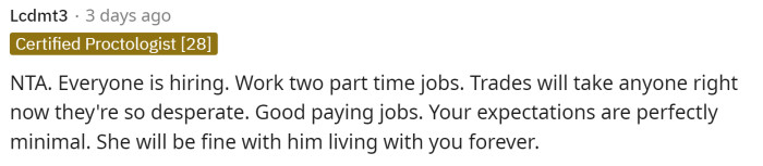 People came to the comments to give a lot of their opinion and this one says that OP is NTA and that they completely side with OP.