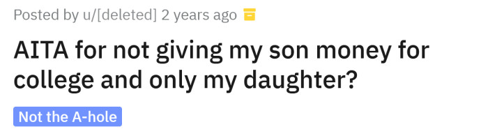 The Redditor asked if she's an a**hole for not giving her son money for college.