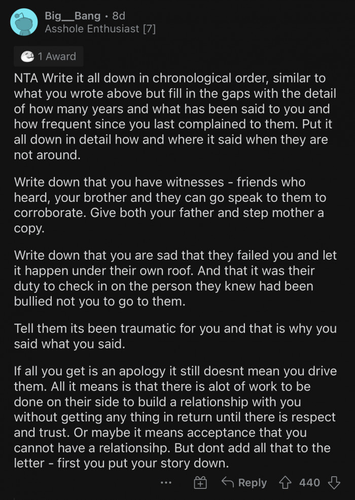 The family is ignoring the trauma and hurt they have caused.