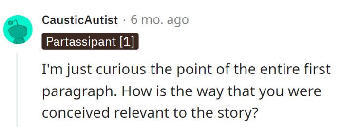 Plot twist: Conception details—more irrelevant than a subplot in a rom-com.