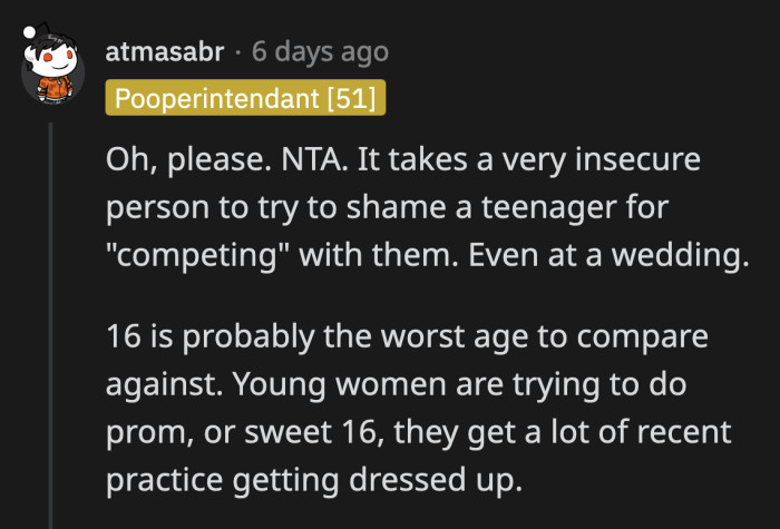 OP has nothing to be sorry for. She followed the dress code set by her aunt.