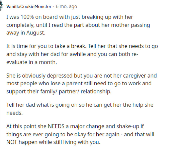 Her losing her mom is an excuse for a while, but it's obviously not something she can rely on fully and forever.