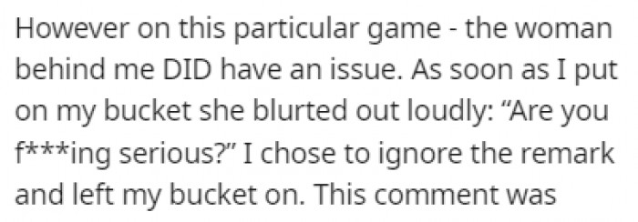 This Time, a Woman Sitting Behind OP Had an Issue with Them Wearing This Bucket