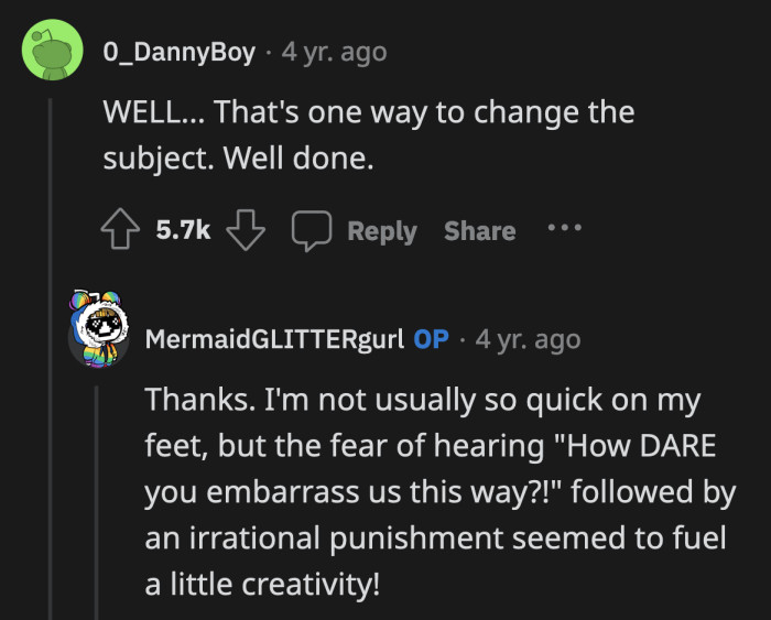 OP feared her parents more than the school principal.