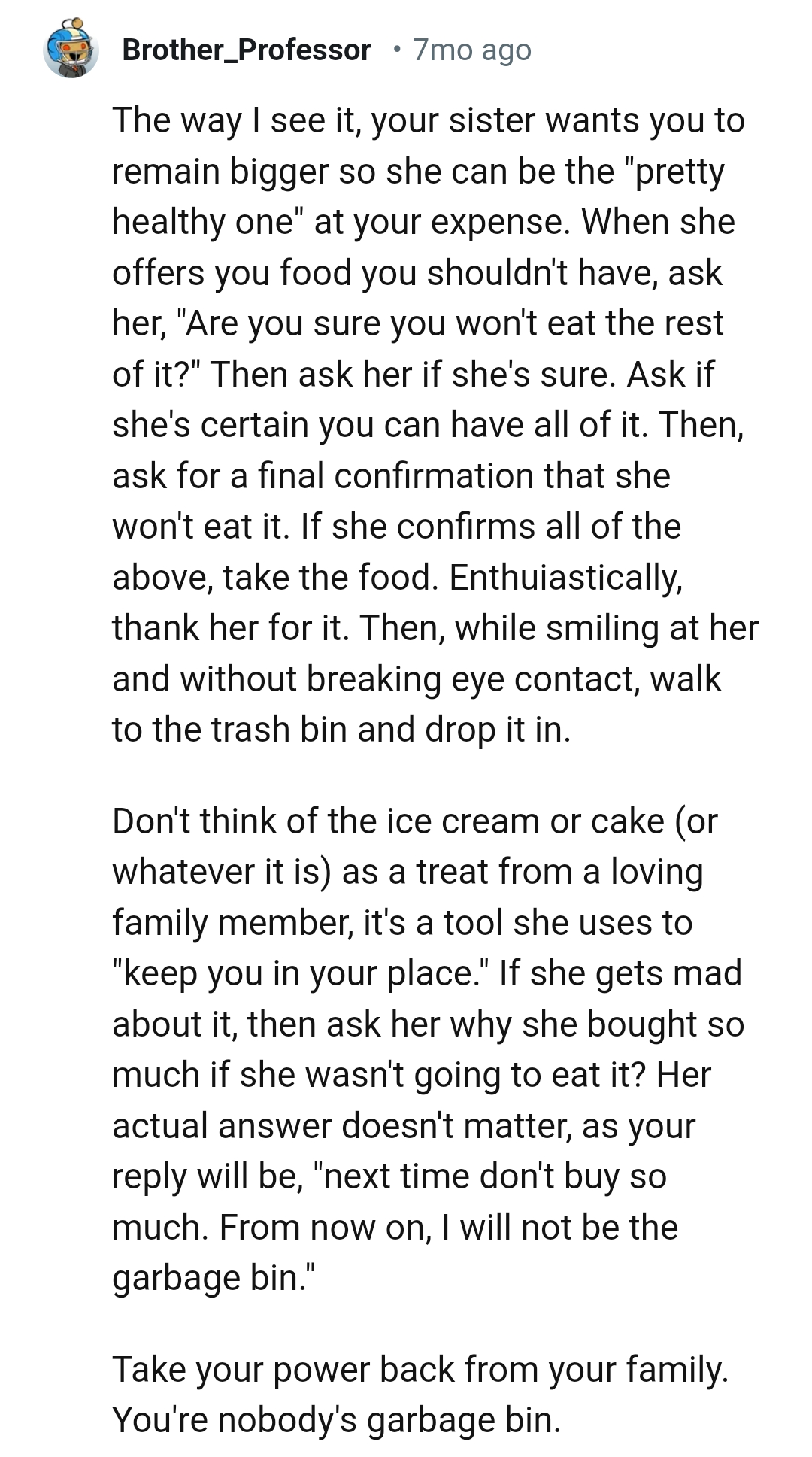 The OP shouldn't think of the ice cream or cake