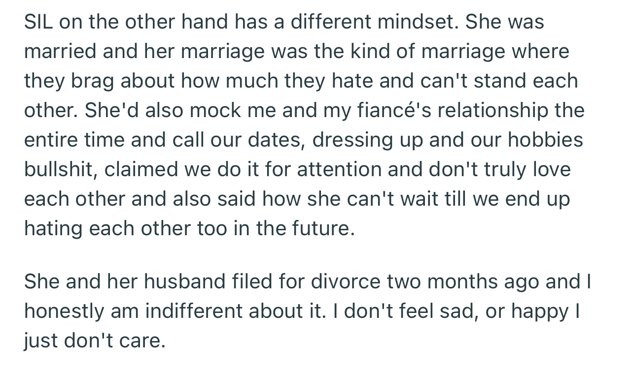 SIL had a habit of mocking OP’s relationship