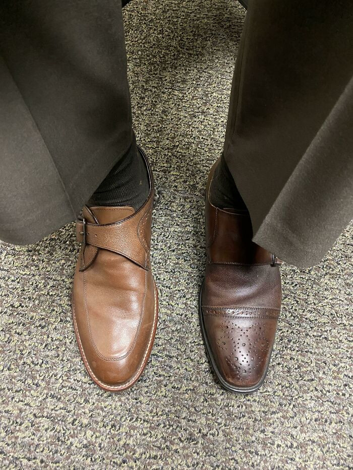 "Put Both On This Morning To Get Wife’s Opinion. Forgot To Change Before I Left And Was At Work All Day Like This"