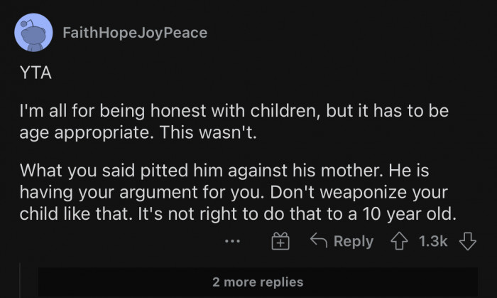 The answer should have been more age-appropriate.