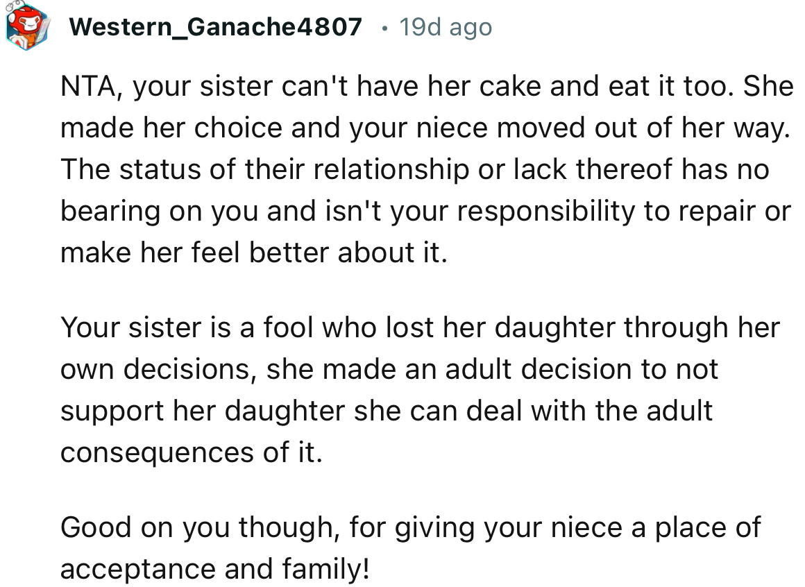 “Your sister is a fool who lost her daughter through her own decisions.”