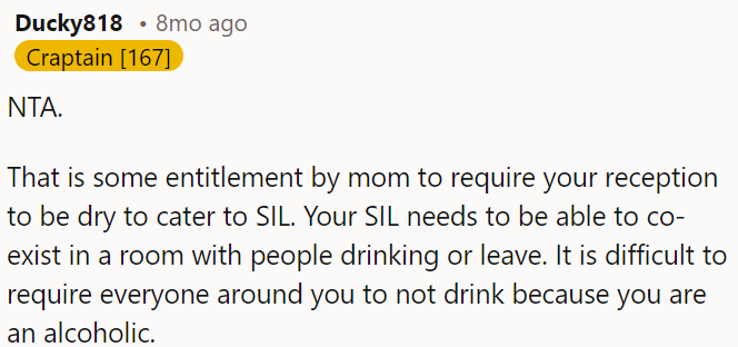 It's unreasonable to expect everyone to abstain just because one person is struggling with alcohol.