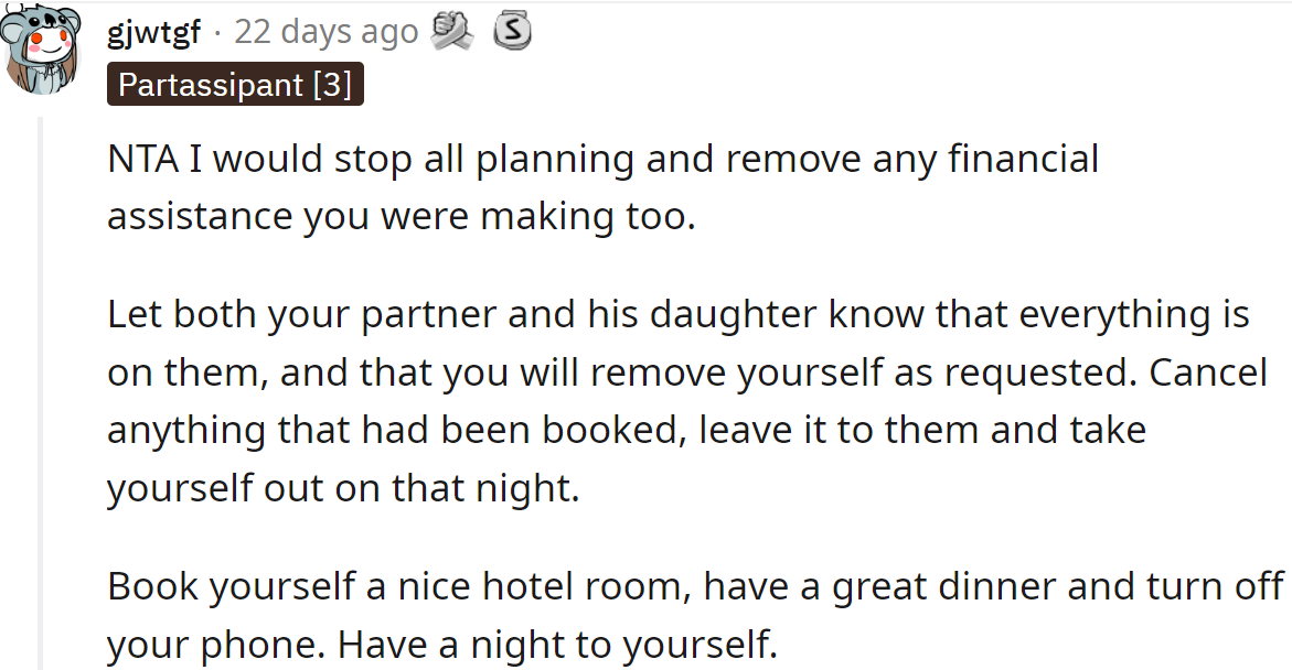 She should drop everything and plan a night for herself instead.