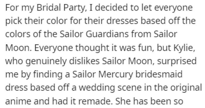 OP Decided to Let Everyone Pick Their Dress Color Based on the Colors of the Sailor Guardians from Sailor Moon