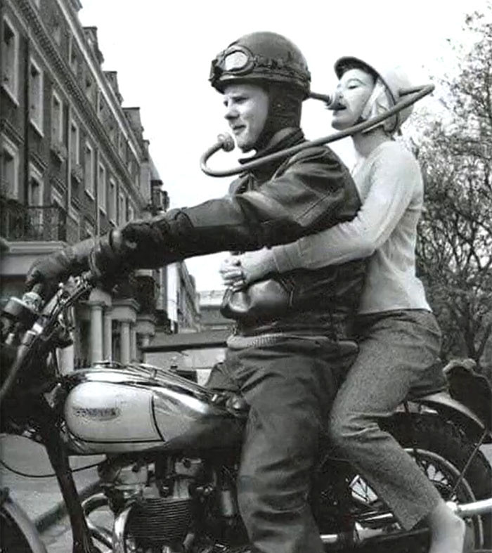 Helmet With A Built In Communication Device So That The Riders Can Communicate To Each Other, 1960s