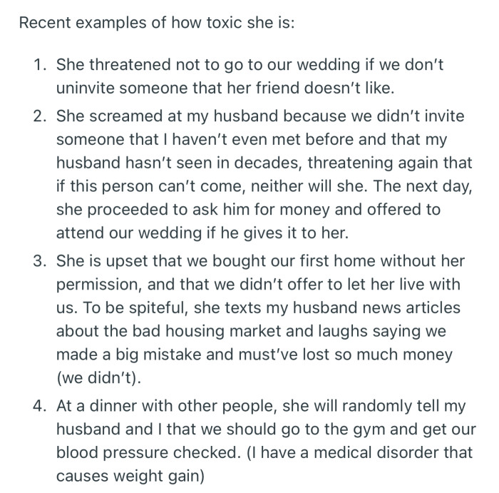 OP Gave Recent Examples of Their MIL’s Toxic Behavior