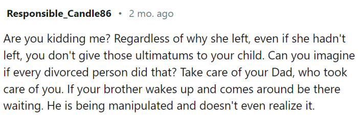 The brother is being manipulated. Unfortunately, he doesn't see it.