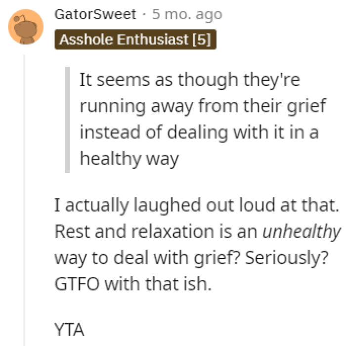Unhealthy way to deal with grief