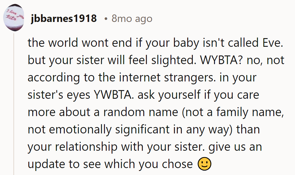 Skipping 'Eve' won't end the world, but it might ruffle sisterly feathers. Choose: name or harmony?