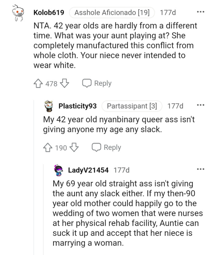 OP's niece never intended to wear white