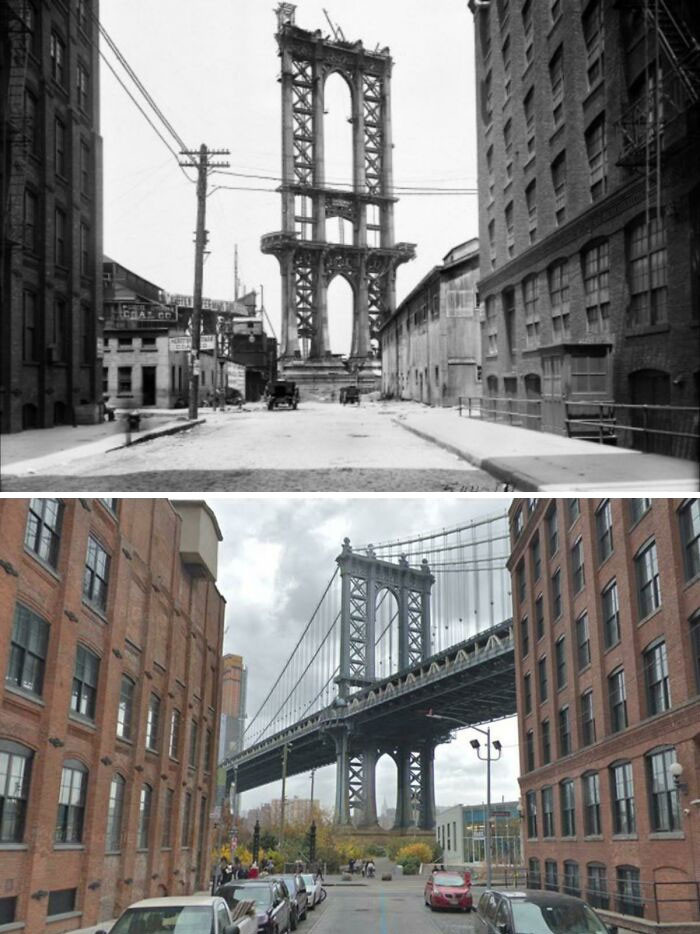 "Manhattan Bridge In 1908 And Now"