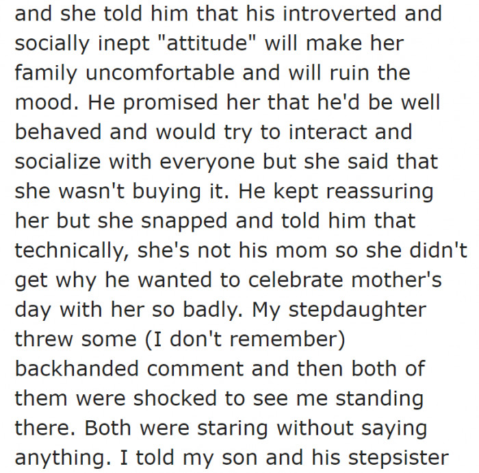 The OP's son wanted to celebrate with them, but the wife doesn't want him around.