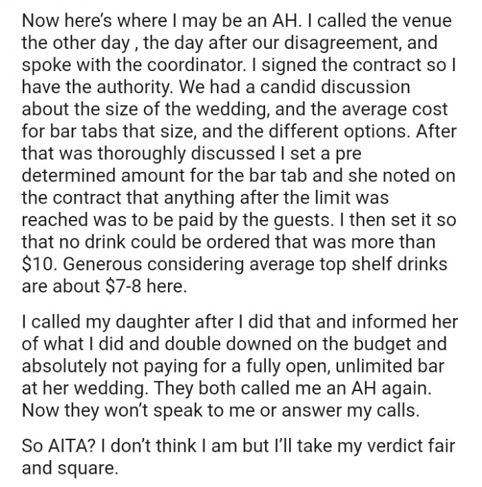 She noted on the contract that anything after the limit was reached was to be paid by the guests