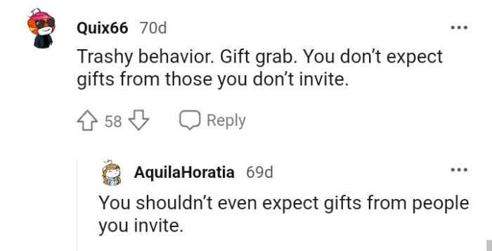 You shouldn't even expect gifts from those you invite