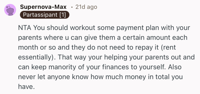 “NTA…You should workout some payment plan with your parents.”