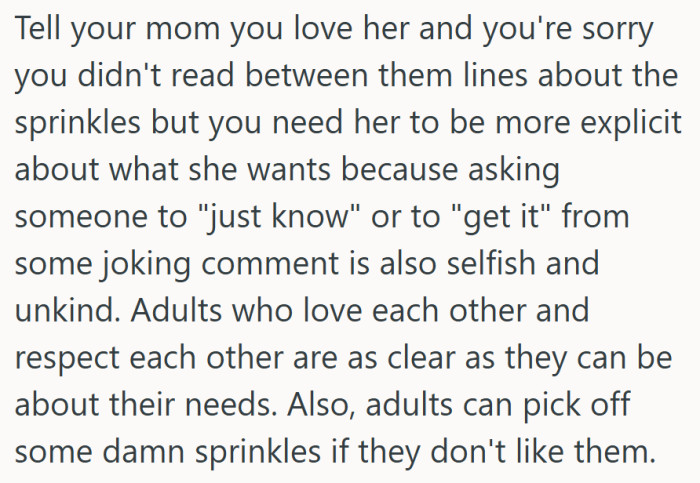 Finally, some practical advice — communicate clearly and, if all else fails, just pick off the sprinkles.