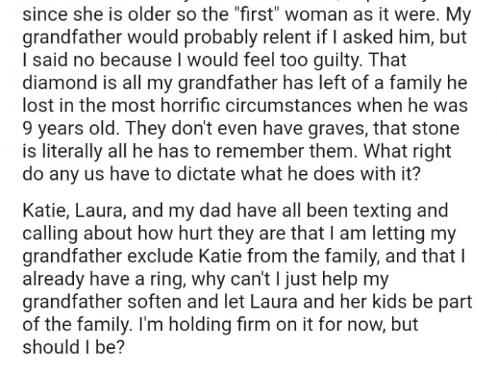 The OP's dad has been texting and calling about how hurt they are