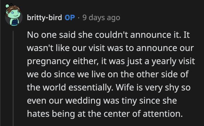 She just really pretended that she couldn't announce her pregnancy to make her case for the room. Sad how she still failed.