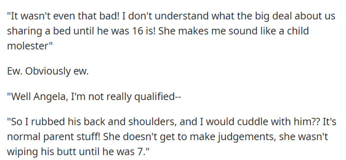 OP was not pleased about the bed-sharing detail.